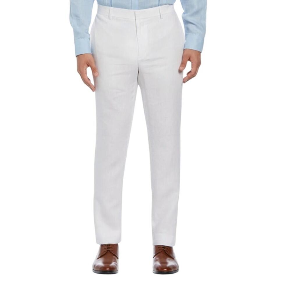 CUBAVERA Linen Blend Straight Leg Pants Solid White Relaxed Beachy Men's 38x30